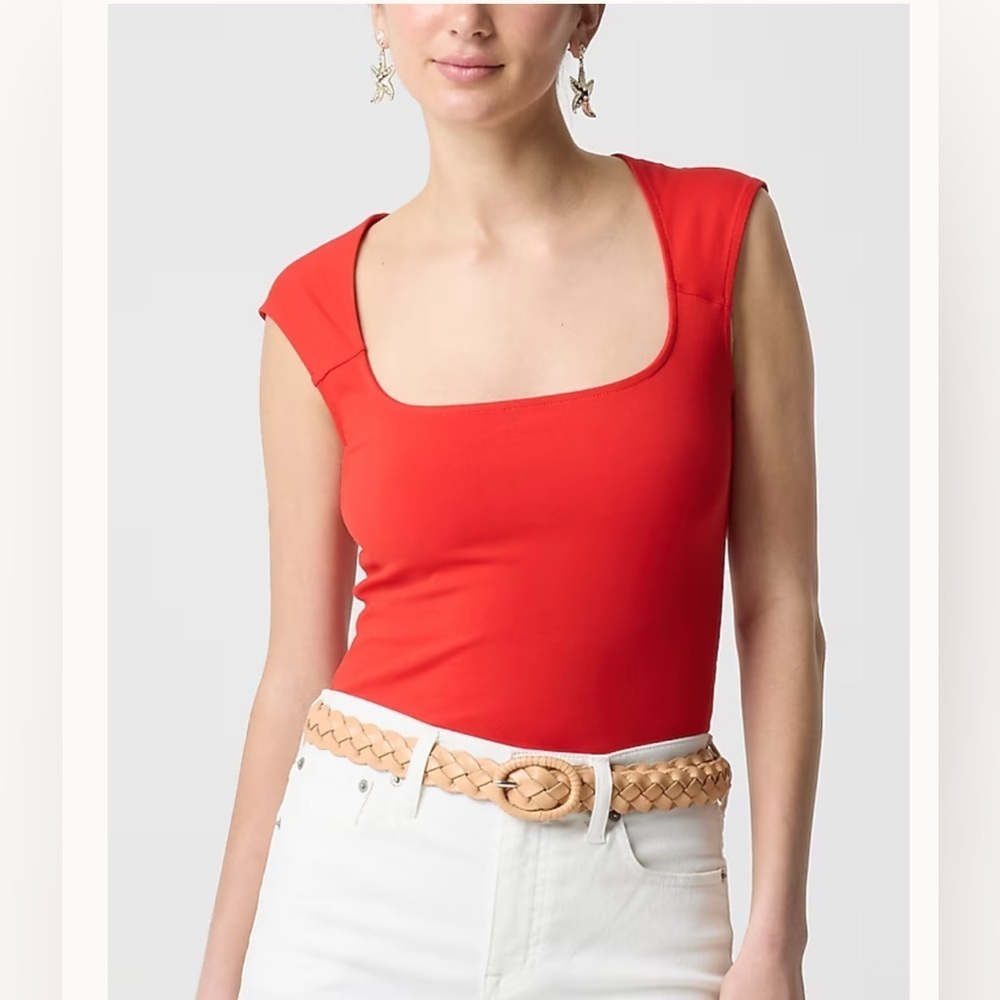 J crew Cap-sleeve stretch cotton-blend squareneck tank top medium
